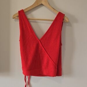 Club Monaco Red Ribbed Crop Top
